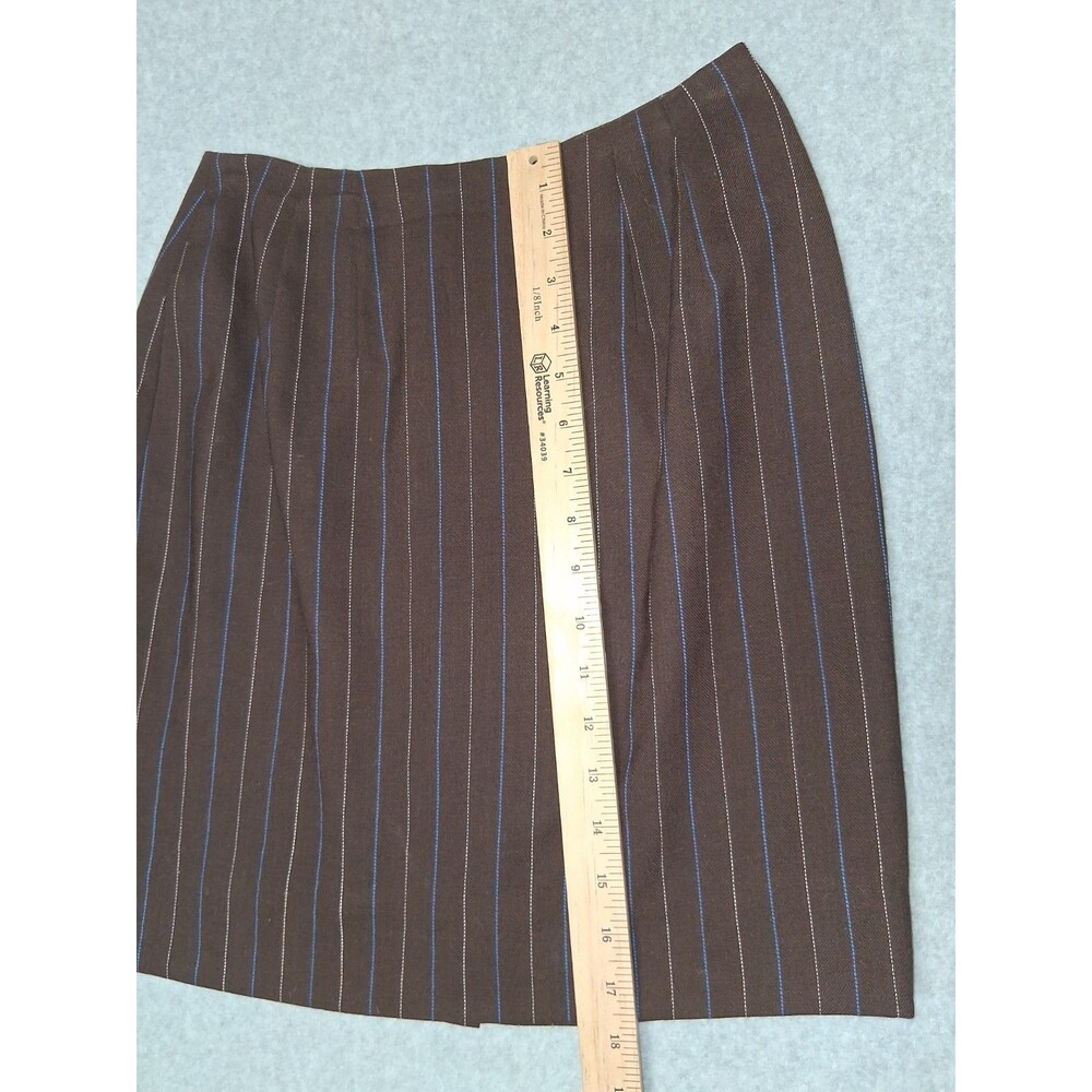 Anne Klein II 100% Wool Pinstripe Pencil Mini Skirt Size 2 Brown Office Siren - Picture 8 of 13